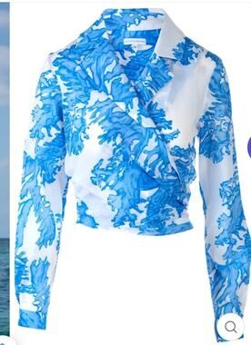 ALA Von AUERSPERG Pheobe Cotton wrap Top Blue Coral $475 Size XS